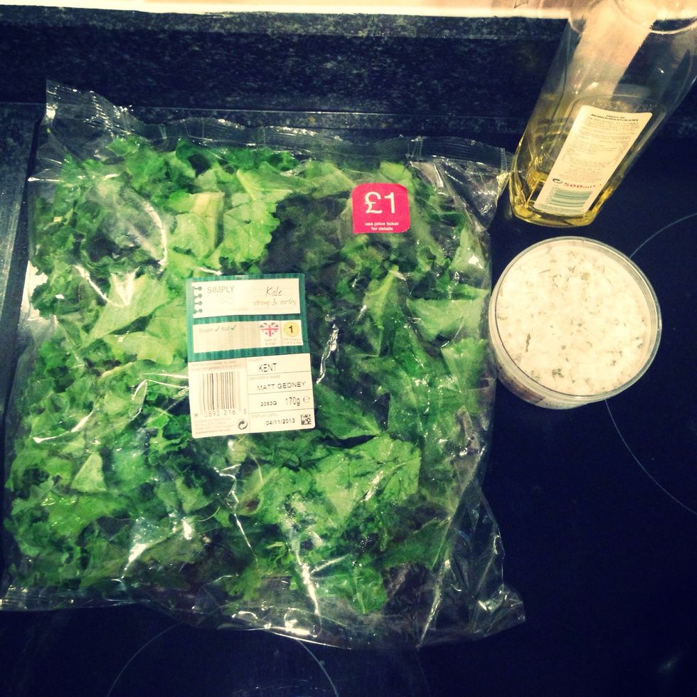 Ingredients: kale(chopped), olive oil and garlic sea salt