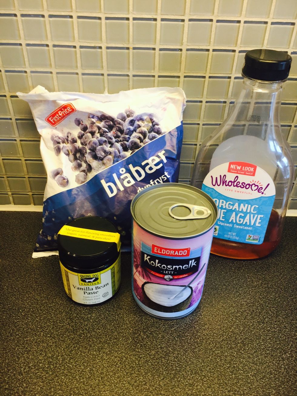 Ingredients: light coconut milk, blueberries, agave sirup, vanilla bean paste