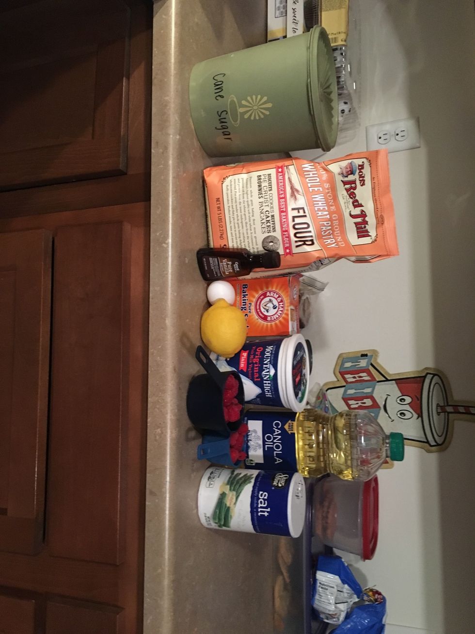 Ingredients need for Lemon Raspberry Muffins.