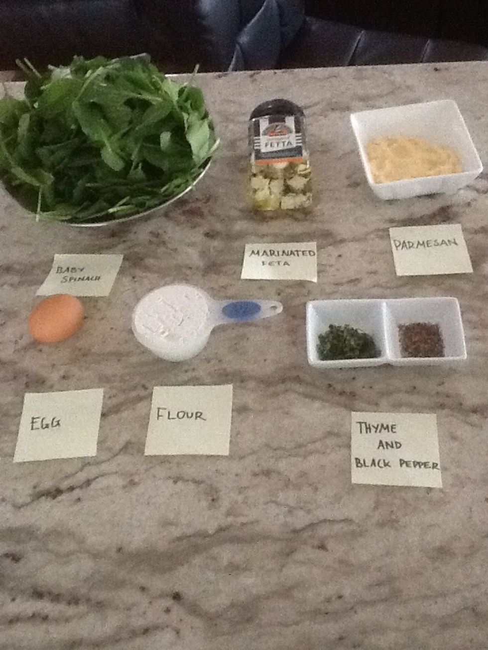 Ingredients of spinach gnocchi. Any ingredients I didn't have at home I bought from the supermarket.