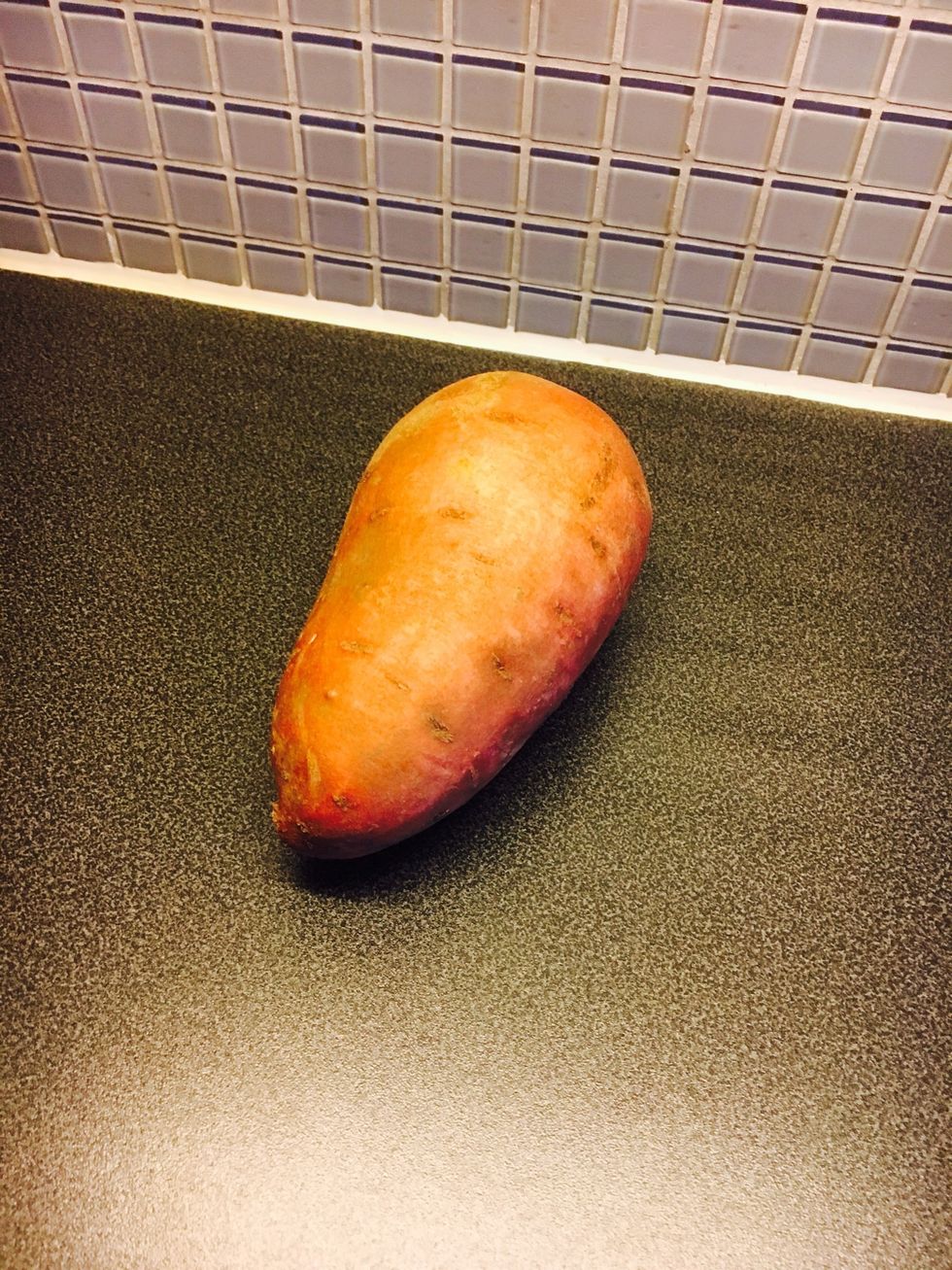 Ingredients: one big sweet potato. \n\nPut the sweet potato on the baking tray. Heat on 200 degrees celcius for 30 mins-1h depending on size.