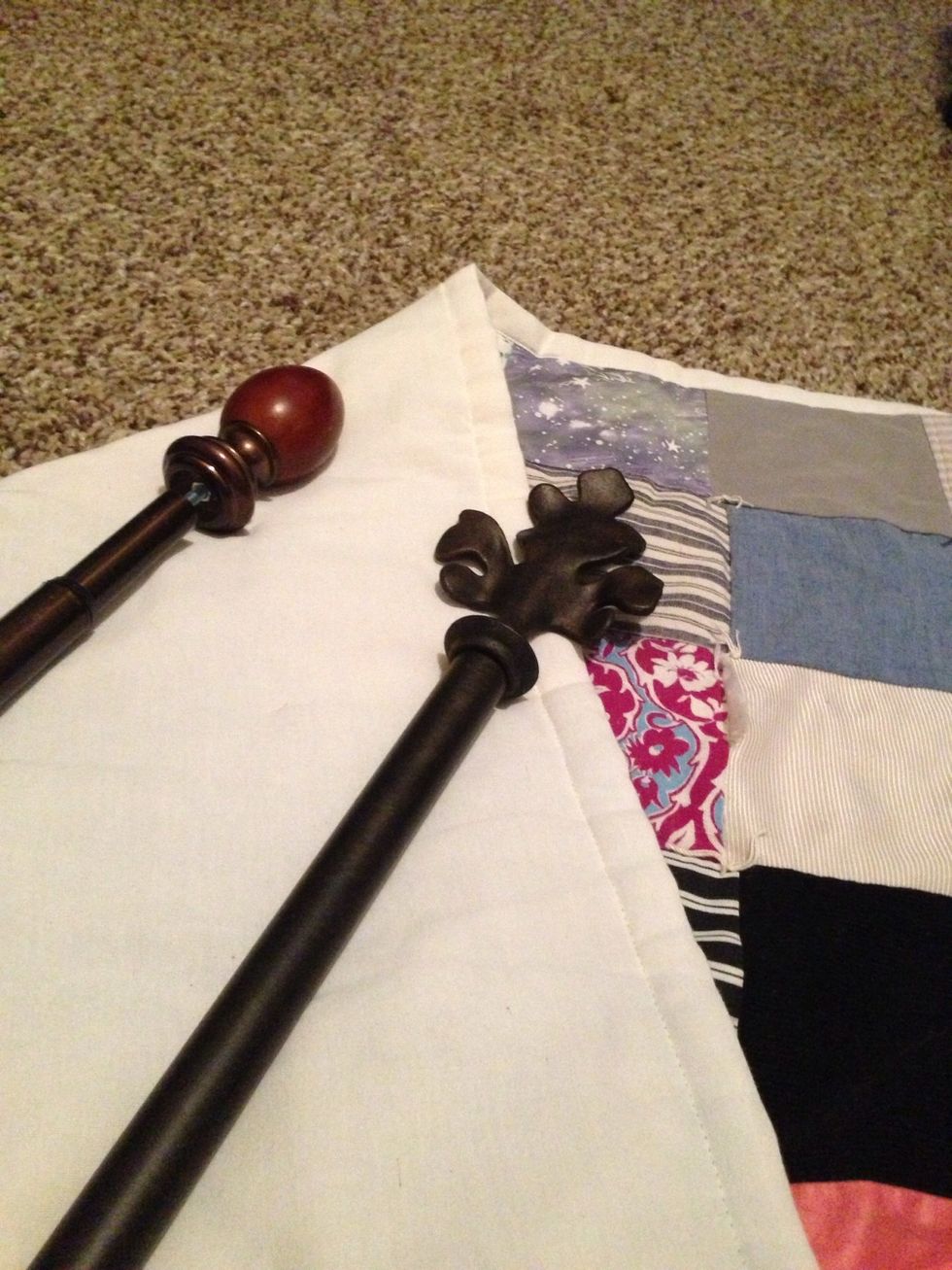 Inherit two curtain rods that don't match AT ALL. Or use the the extra ones you have at home that you don't know what to do with.