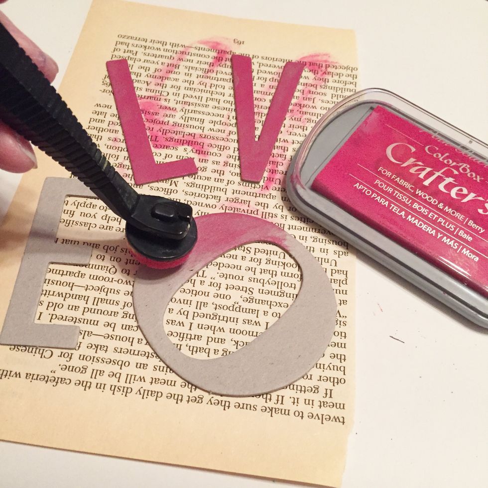ink chipboard letters using Berry Ink applied using Stylus & Tips. heat set.