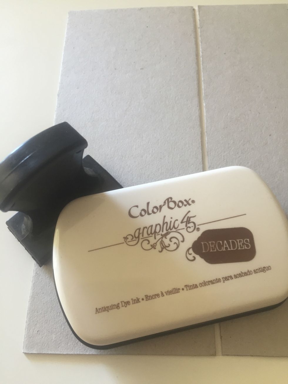 Ink edges of chipboard with Graphic 45 vintage brown color ink or similar