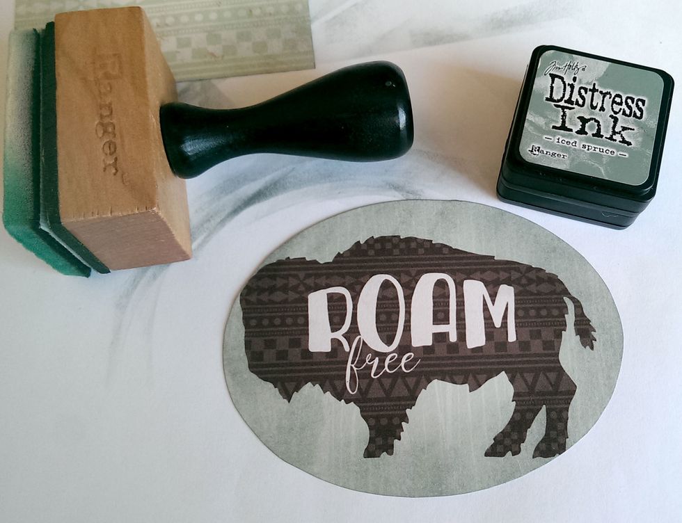 Ink the edges with the Iced Spruce Distress Ink.