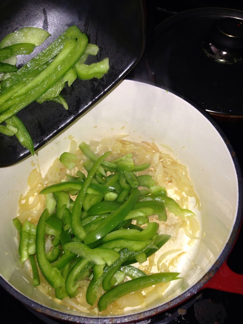 Inn goes the pepper!!! Stir and let cook for about 5 more mins.