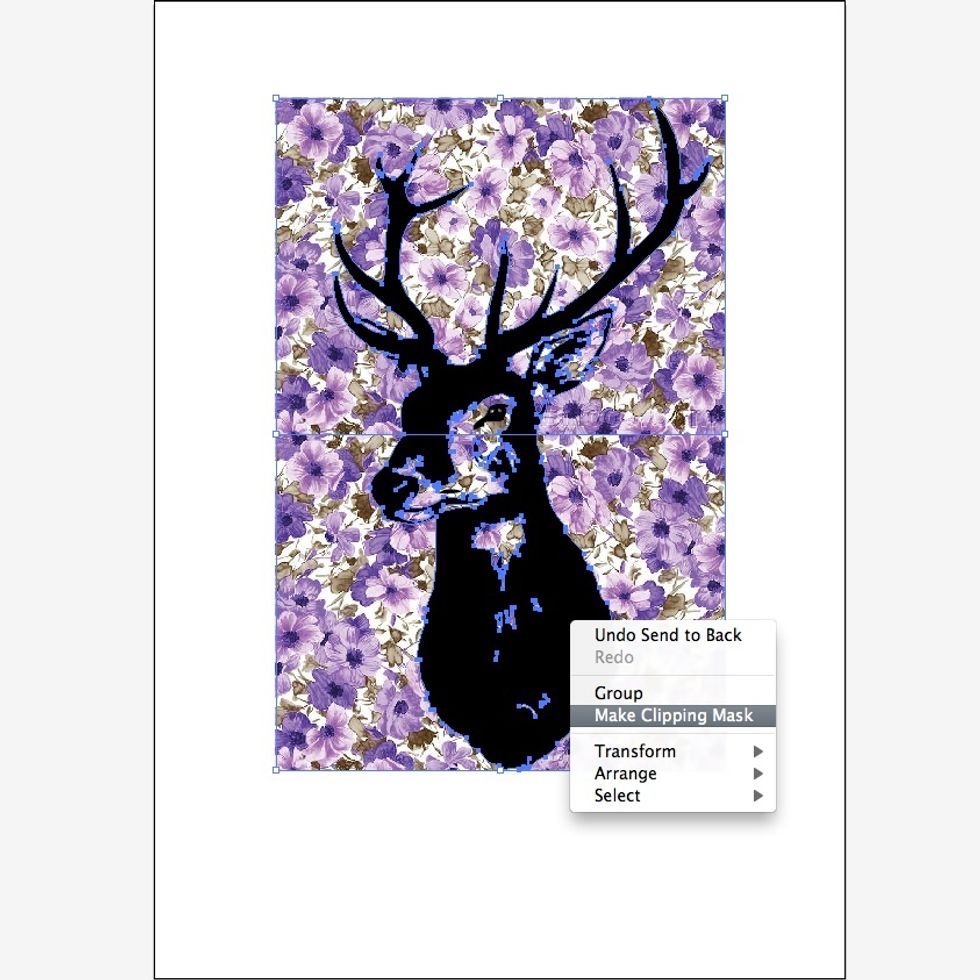 Insert a vector on top. {I made this deer vector in another Guide} The image you want to mask MUST BE A VECTOR. Right click > Make Clipping Mask.