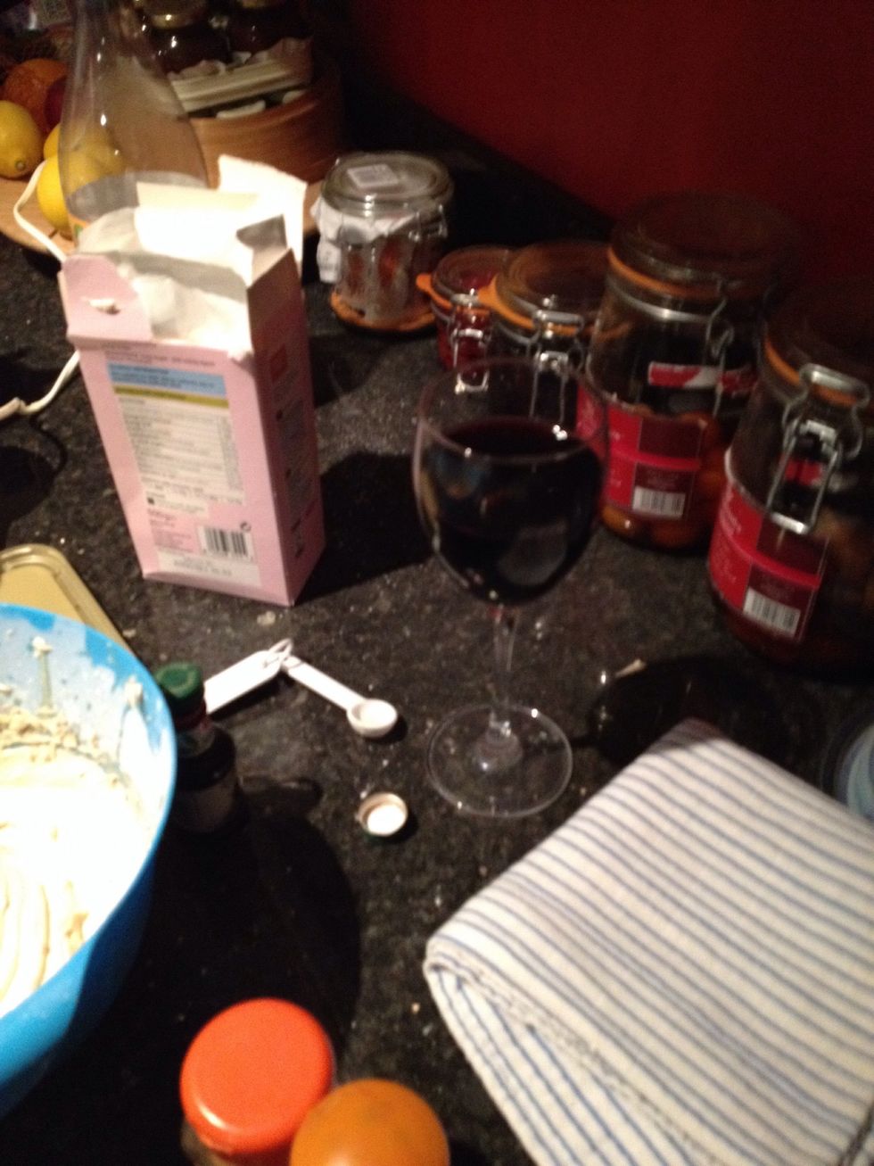 Insert one glass of red into face hole.