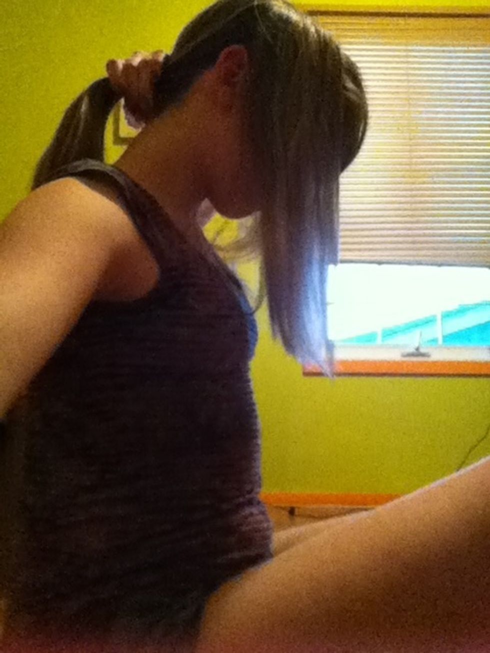 Insert pony tail. Make sure to keep those strands out :)