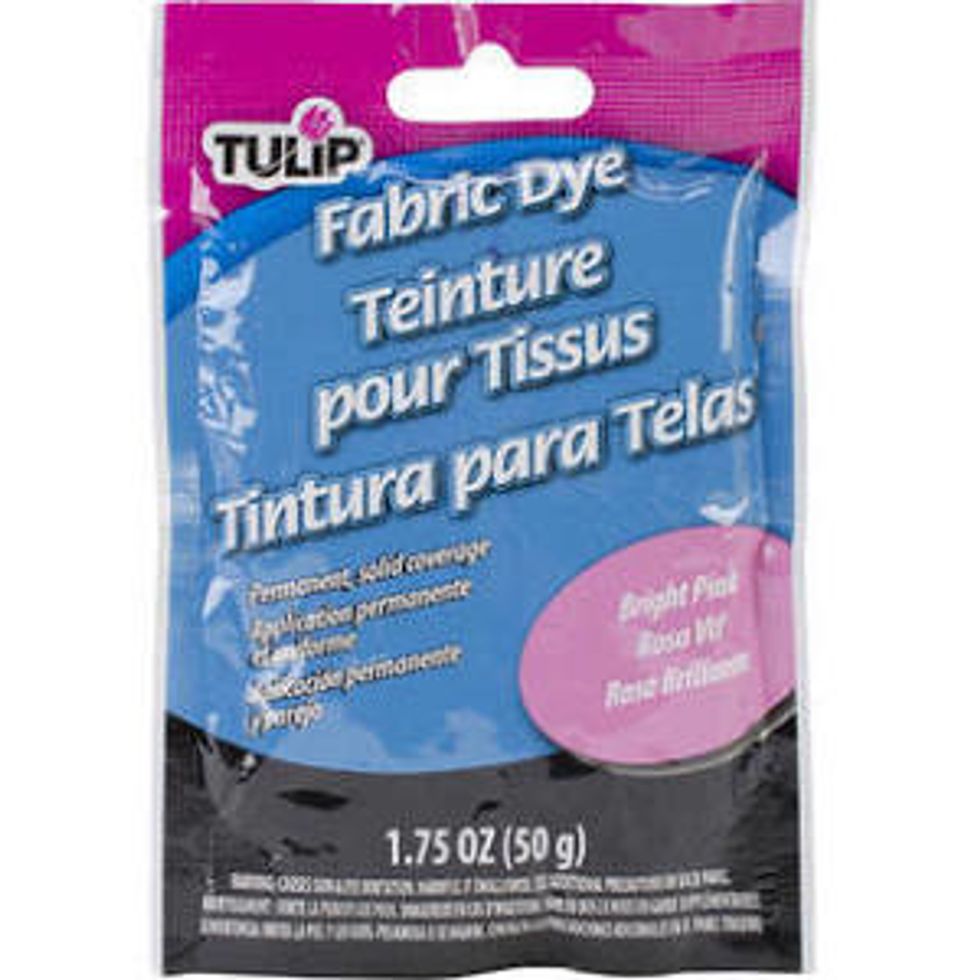 insert your hot pink dye in one bucket and your teal dye in the other then stir each one until it is dissolved. This can be purchased online for $2.17 search pink fabric dye under google shopping.