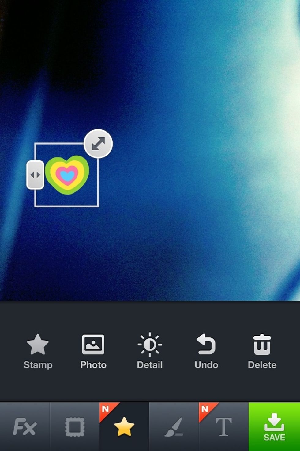 Insert your stickers from "Stamp" or a "photo" from your album.