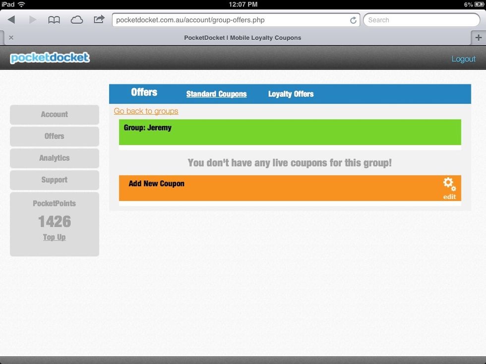 Inside a group you can create standard or loyalty style offers using the top menu.
