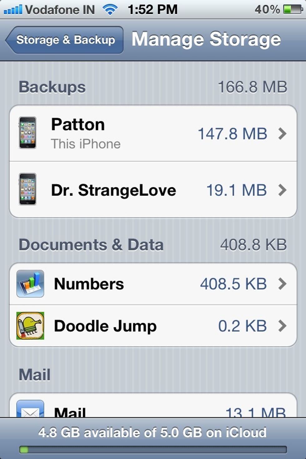 Inside "Manage Storage" you will see your backups of one or multiple devices you own. Pick the backup for the device you are managing right now. Look for 'This Phone' under the backup.