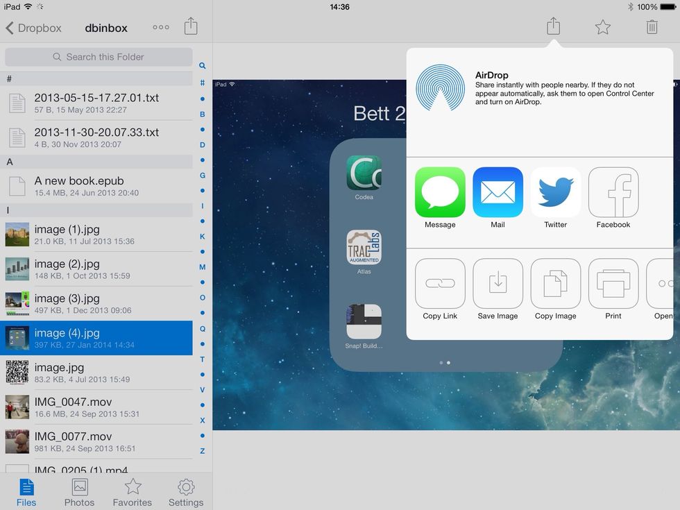Inside the DBinbox folder, Choose save and move them from your Dropbox to (in this case) your iPad!