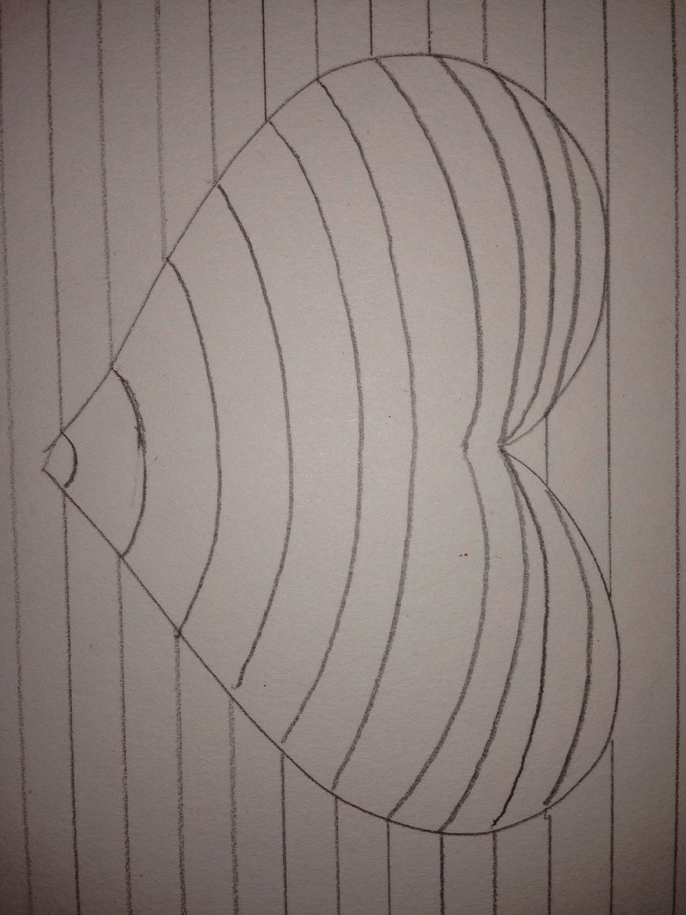 Inside the object, draw curved lines that begin and end on the straight lines outside the object. The curves of the lines should match the shape of the object.