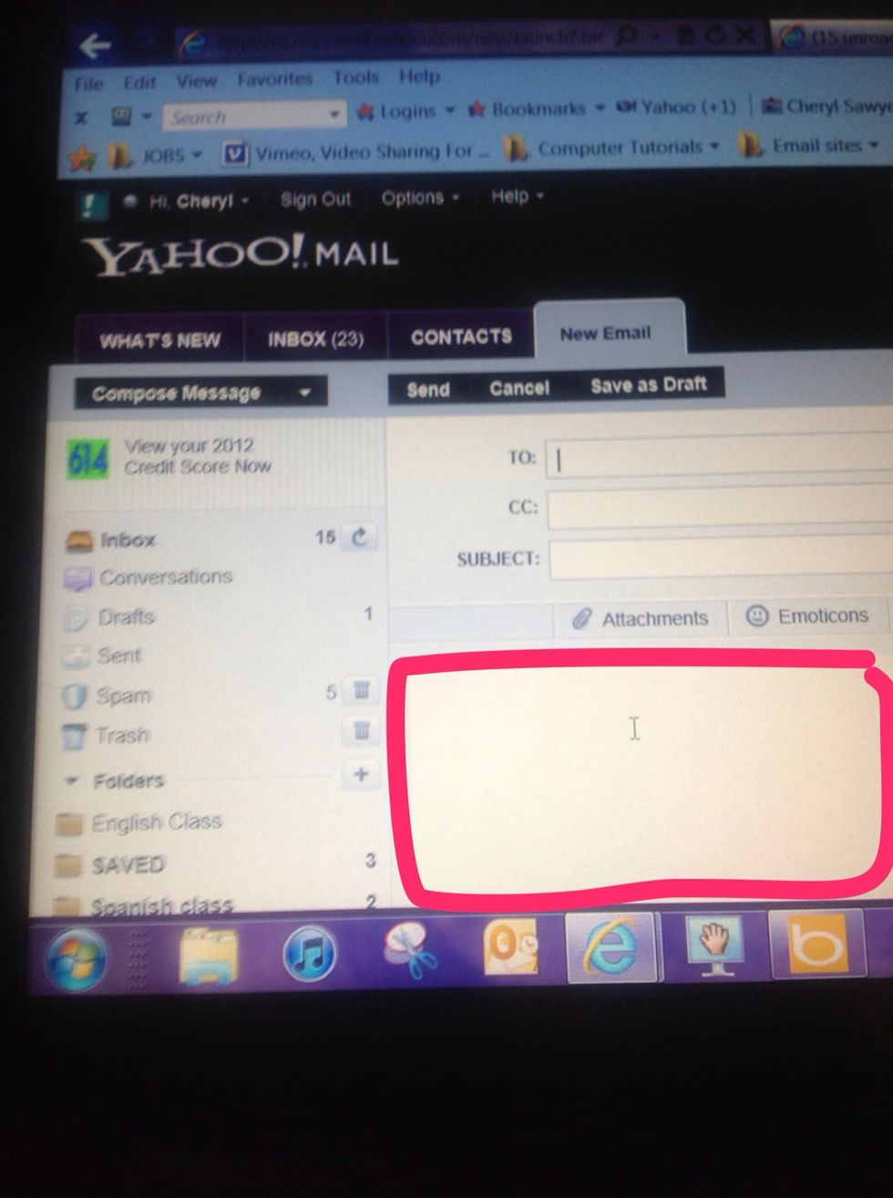 Inside this area is where you type your letter. Remember to click inside this area to see the blinking line. This makes it possible to type here.