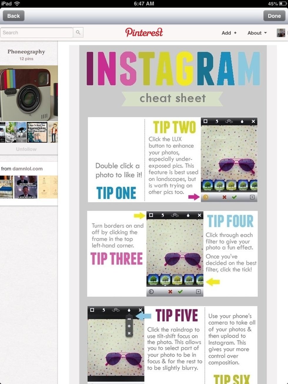 Instagram cheat sheet from Pinterest!