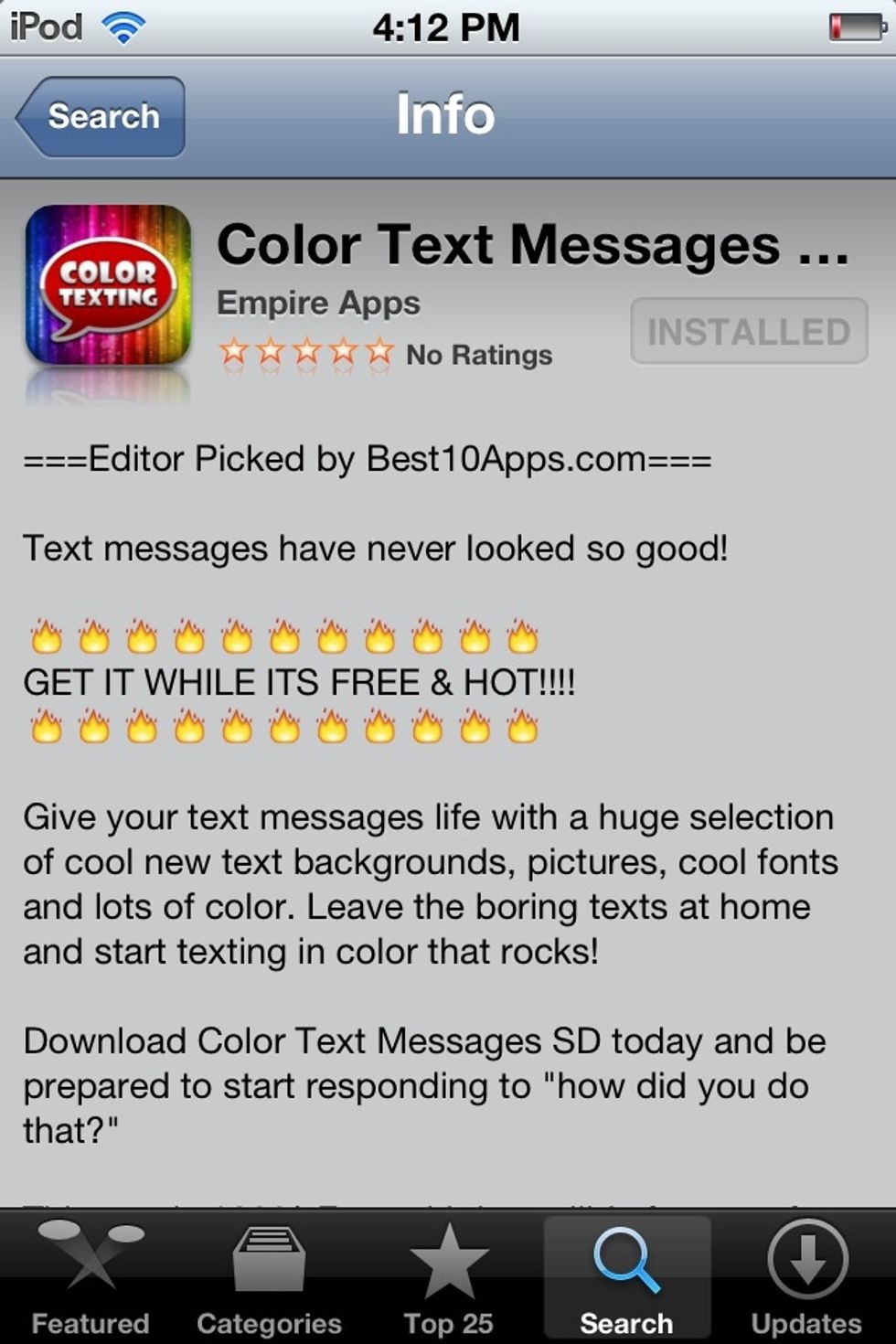 Install Colour Text Messaging from the app store. It looks like this.