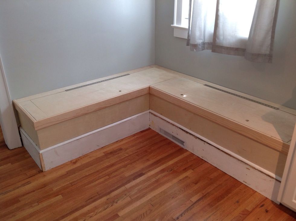 Install hinges and drill holes for finger pulls.