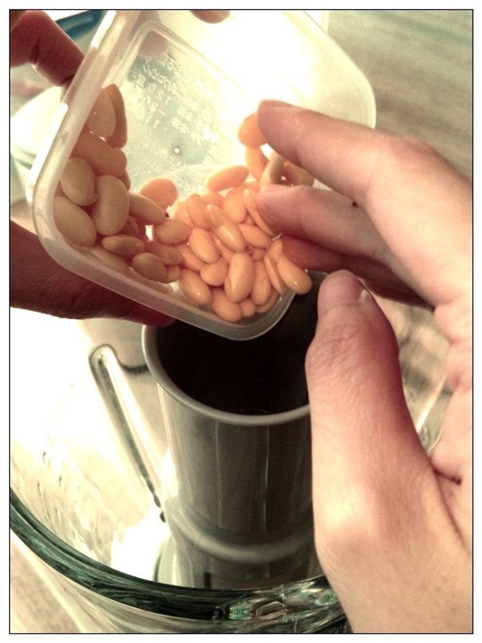 Install the filter (as shown in the middle of the blender) to make sure that any left-overs from the blended beans will not get mixed into the finished milk