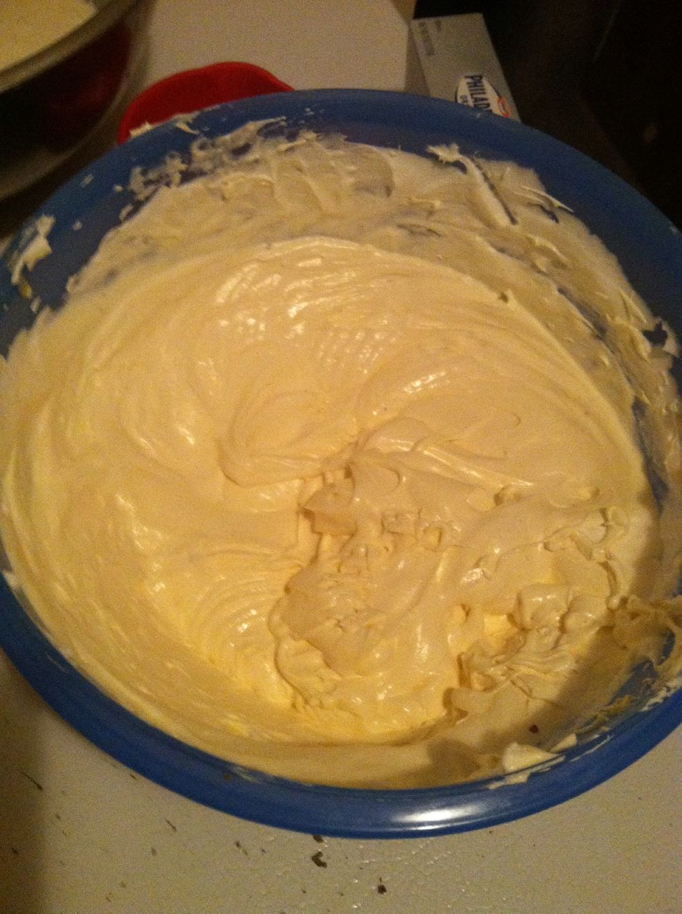 Instant vanilla pudding , condensed milk , whip cream and cream cheese all blended together