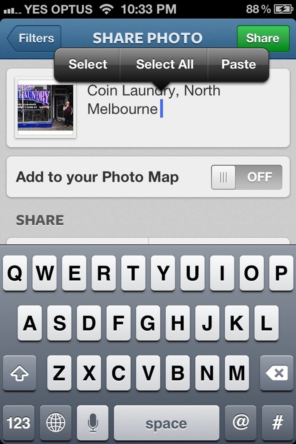 Instatag loads up the last Instagram screen opened. In this case, the caption screen. Press where you want to add the hashtags and then manually paste them in.