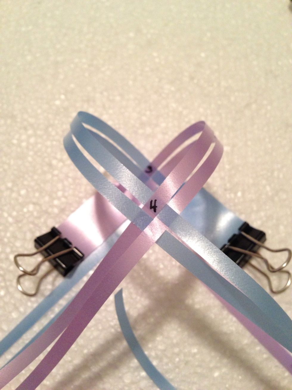 Interlace top 4 strips (label 4 MUST be same as 3, pink still on top of blue).