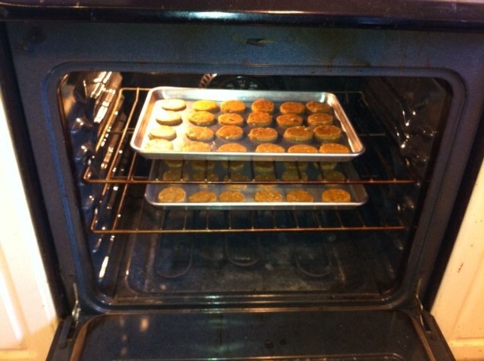 Into the oven for twenty minutes. When 20 minutes are up, turn the oven off but leave the treats in there. This is the step that makes the treats crunchy so whatever you do, don't skip it!