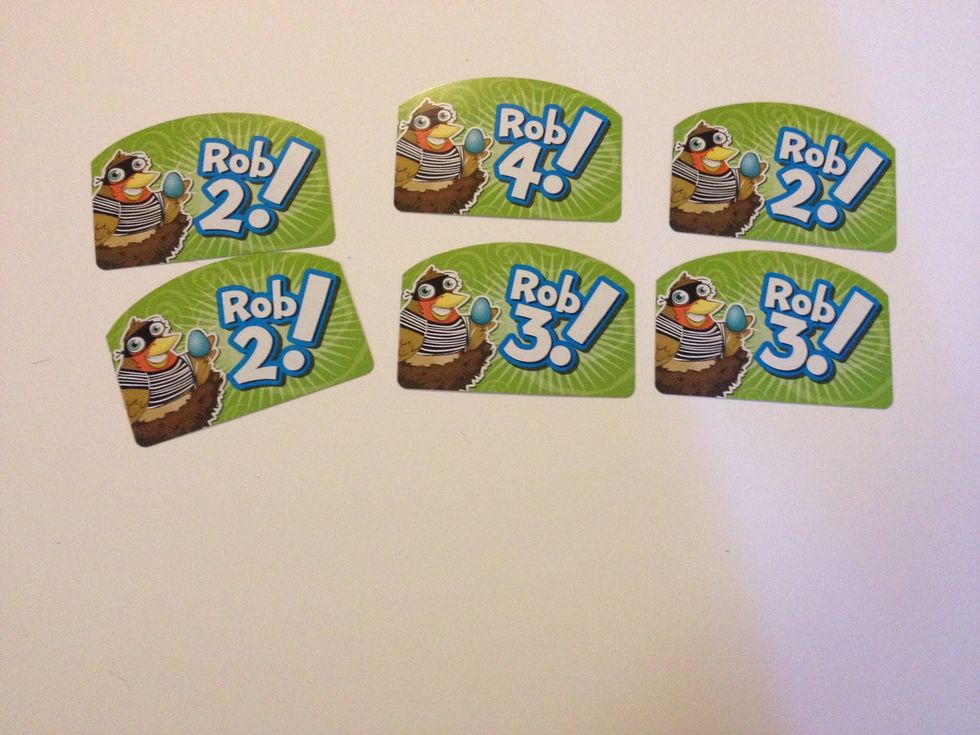 Introduce Rob cards. Explain that if you draw this card you score zero for the round, then can rob another player's eggs during their turn.
