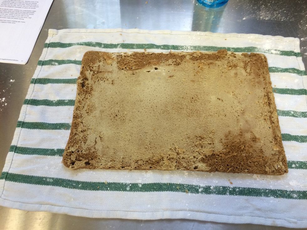 invert cake onto towels