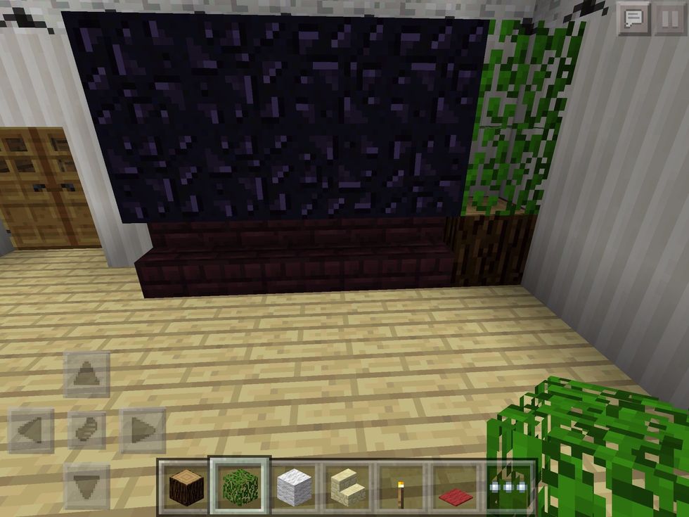 Is this HD ready? Obsidian makes for a good television screen. Nether brick stairs hold up the TV and the plant is just for decoration!