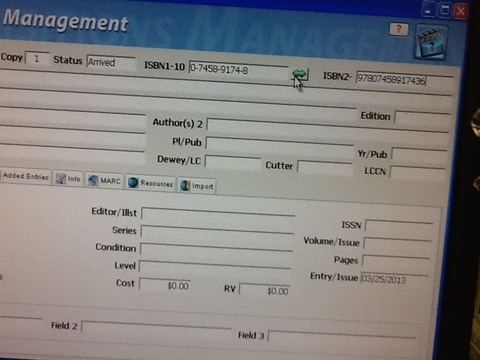 ISBN 10 is filled in.