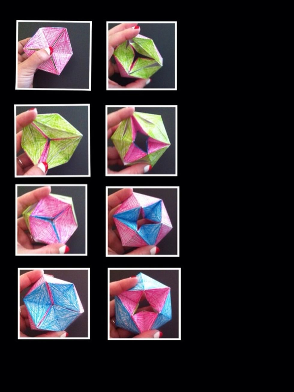 It'll take a few flips to break it in...flip in both directions, too. Be sure to click picture to see all the flips. There's actually 4 different flips...this one only shows 3 cuz of way I colored it.