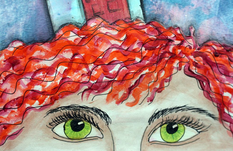 It's easy to make curly hair.  Just make waves and waves of colored strands.
