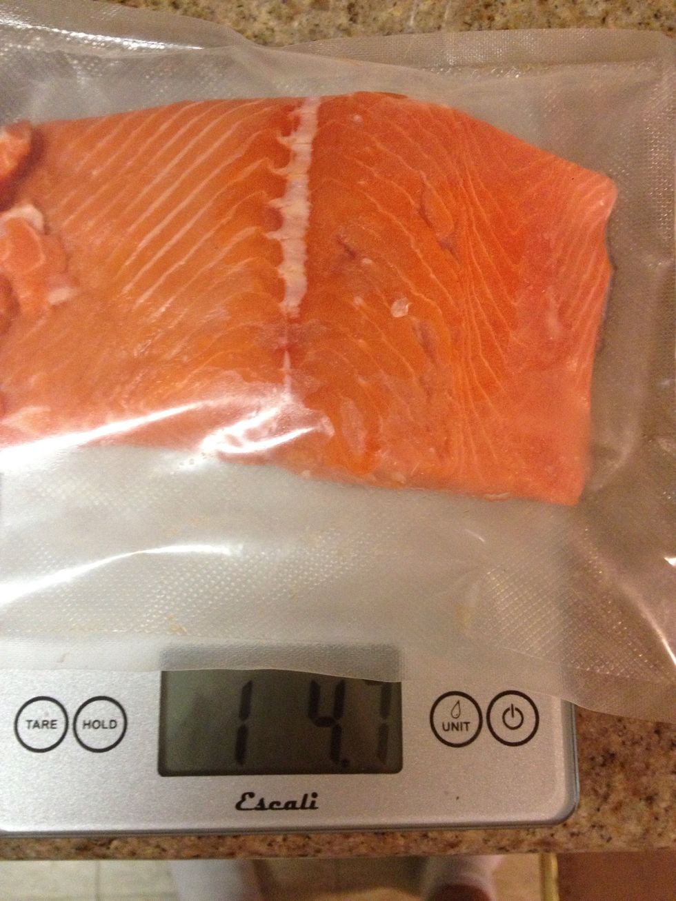 It's good to have friends that can fish. Salmon out of Half Moon Bay 1.5 lbs. Try to purchase the best salmon possible for this recipe, if you have a compromised immune system freeze salmon for 48 hrs