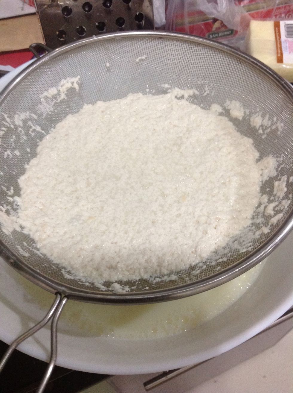 It's ideal to strain the 'cheese' through a cheese cloth but I had none, sadly. So I used my superfine sieve and strained it.