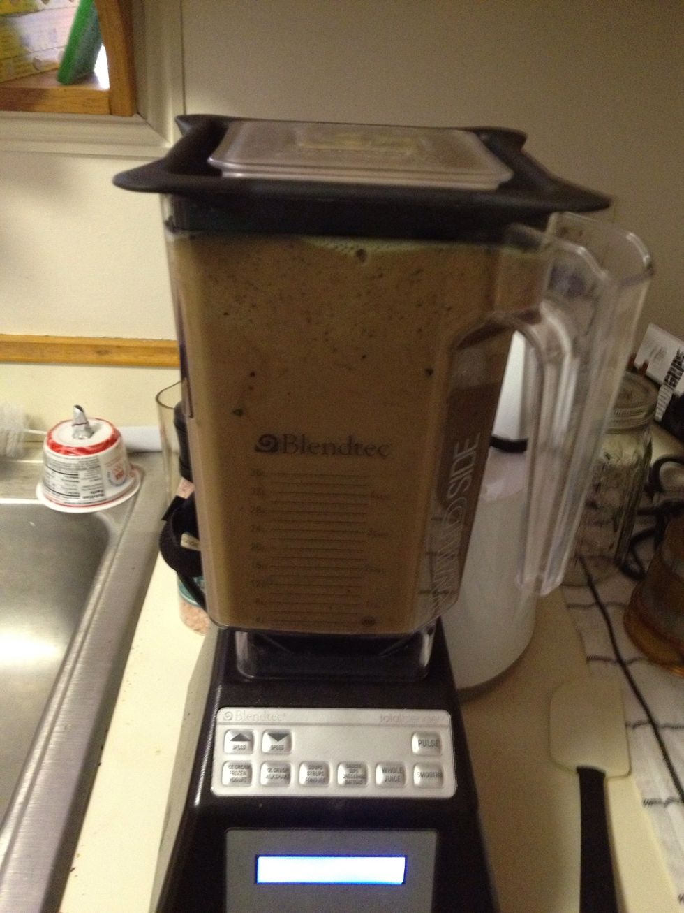 It's not green! Not in color, but there are greens in it. The blueberries fought with the greens and made a brownish color but the taste is perfectly fine. Later it turned purple.