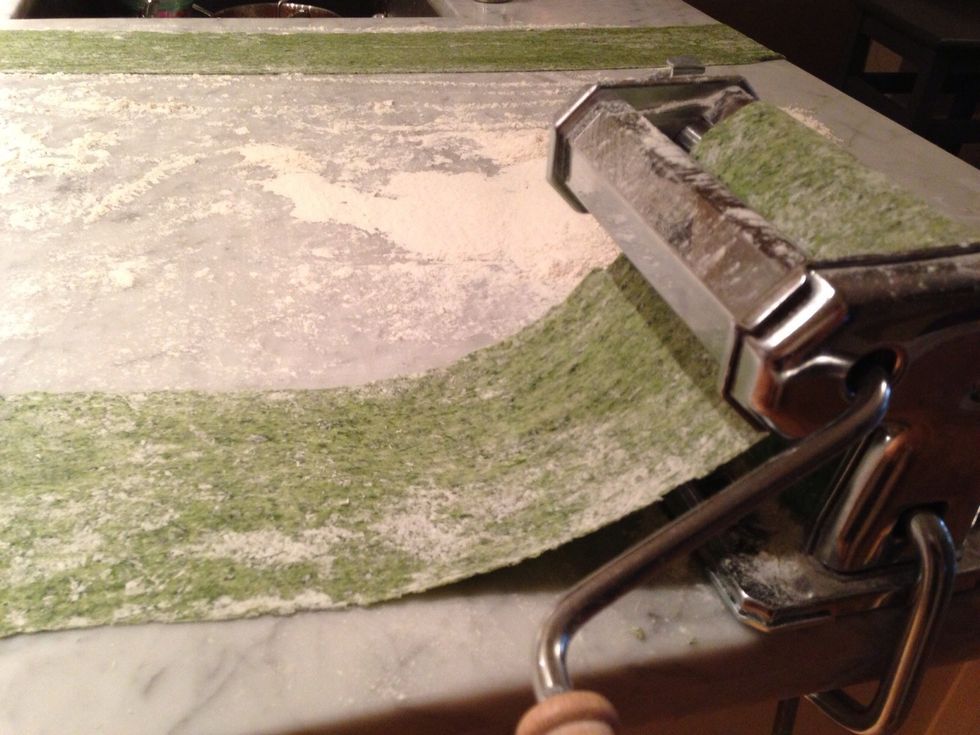 It's now time to roll your dough! Follow the directions for your machine. Roll it though a number of times. Multiple rolls develop the gluten in the pasta, which gives it a pleasing texture!