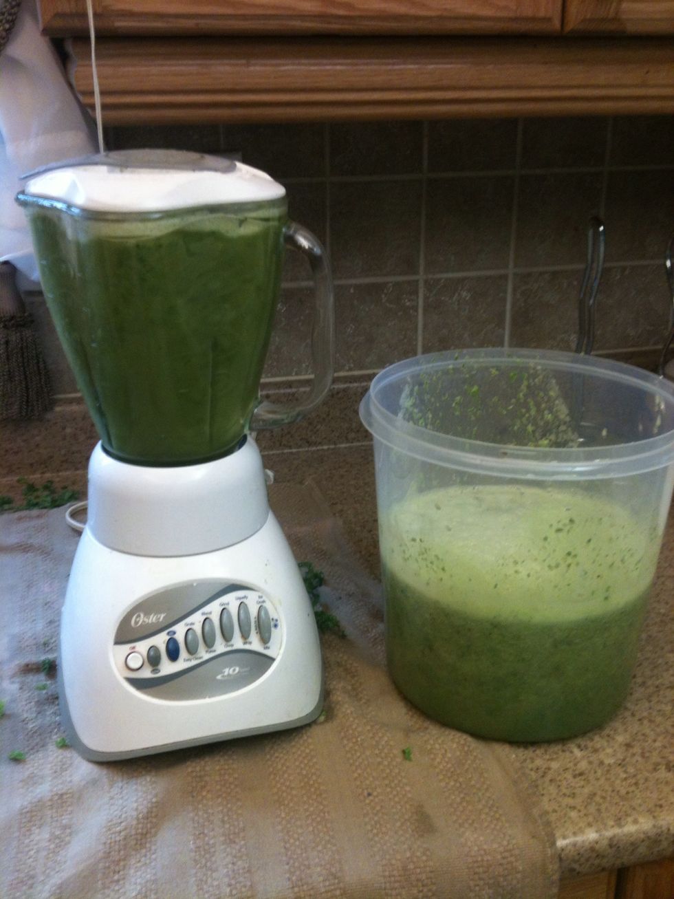 It's starting to come together!!! Feel free to change up the recipe and add your other fav items. I usually add avocado to help smooth out the drink and give it some body and a caloric kick.