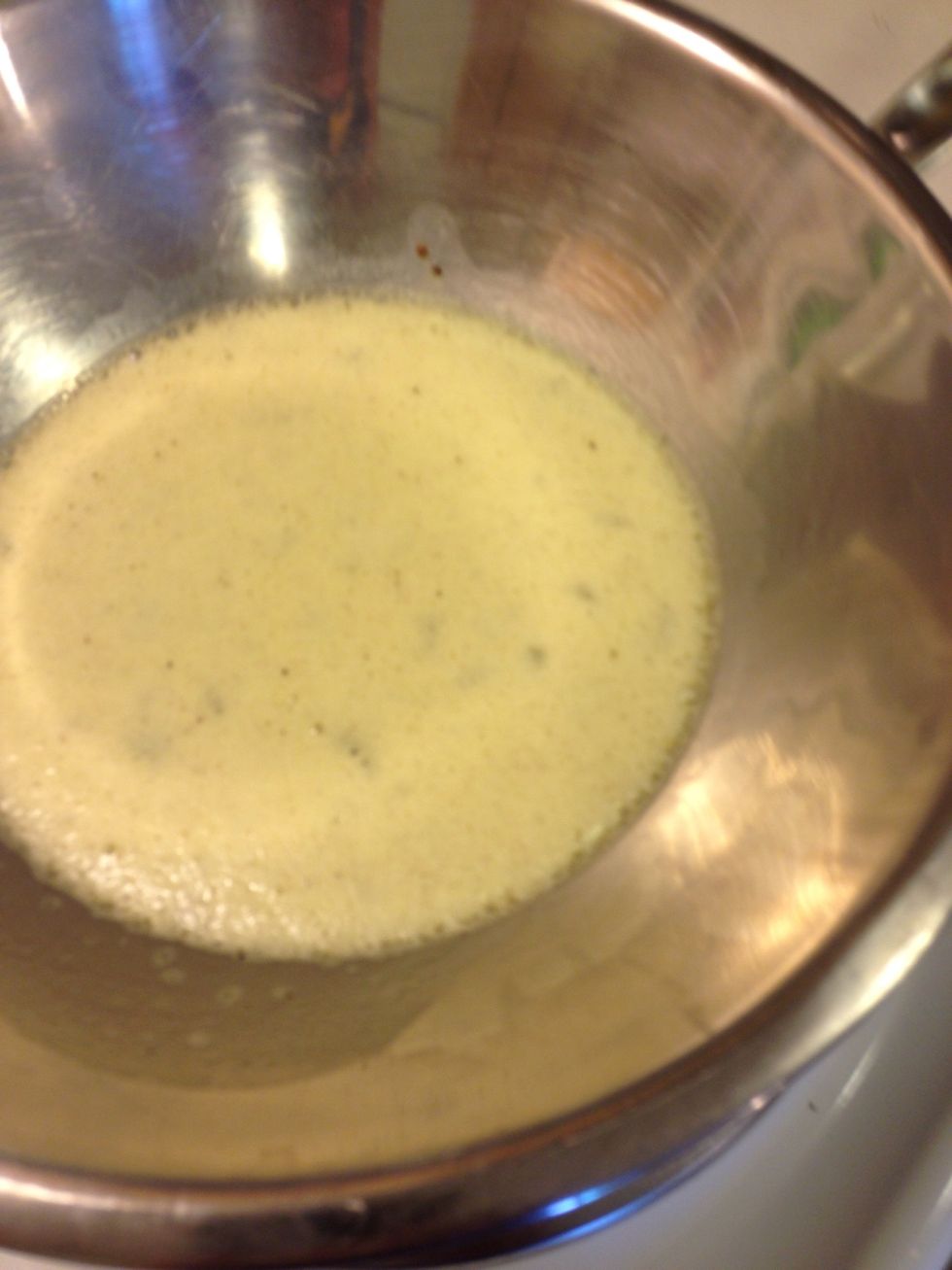 It's starting to thicken and will continue the longer in the heat, but continue to whisk
