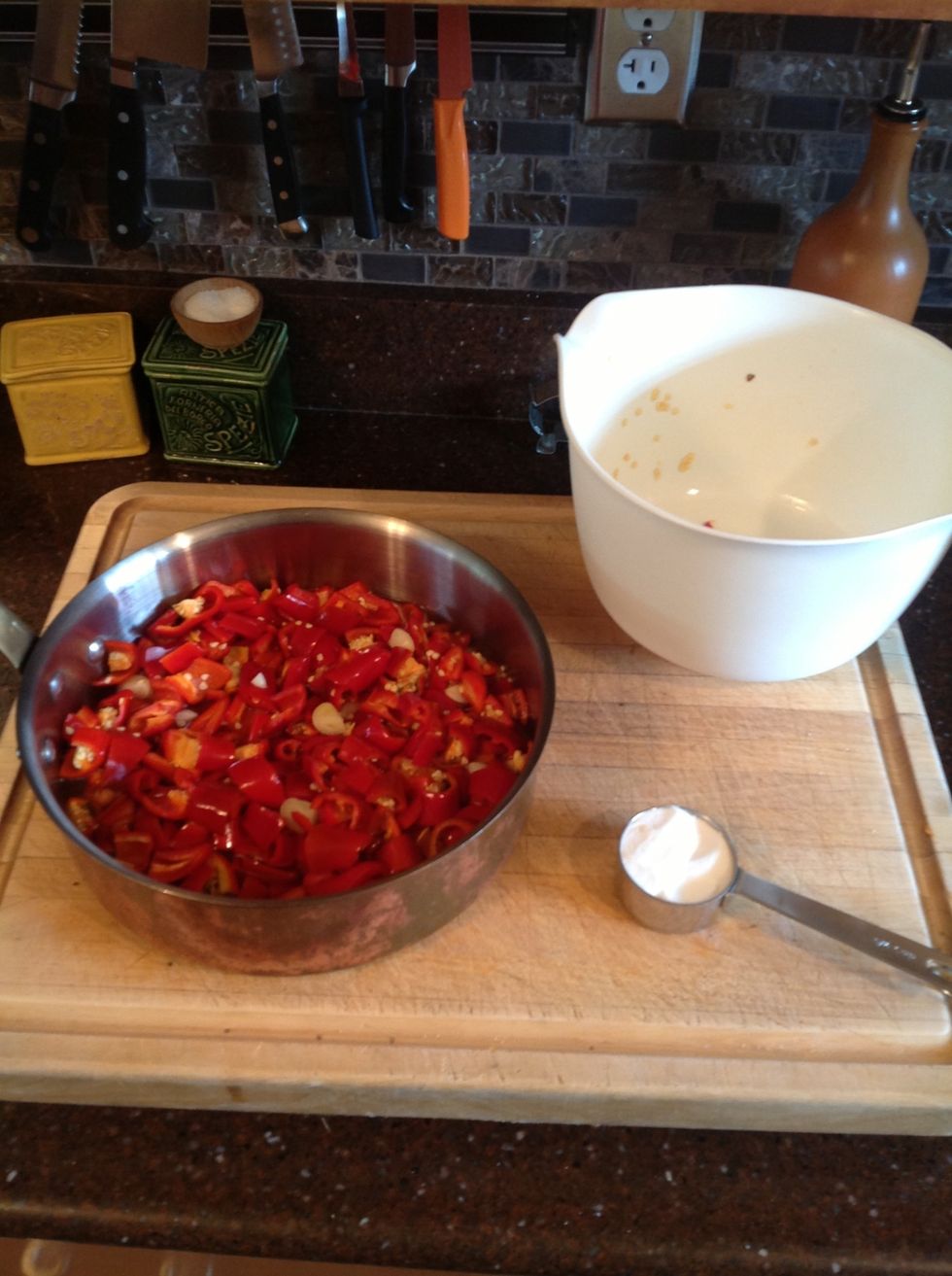 It's the next day, put contents of bowl in a pan and add sugar.