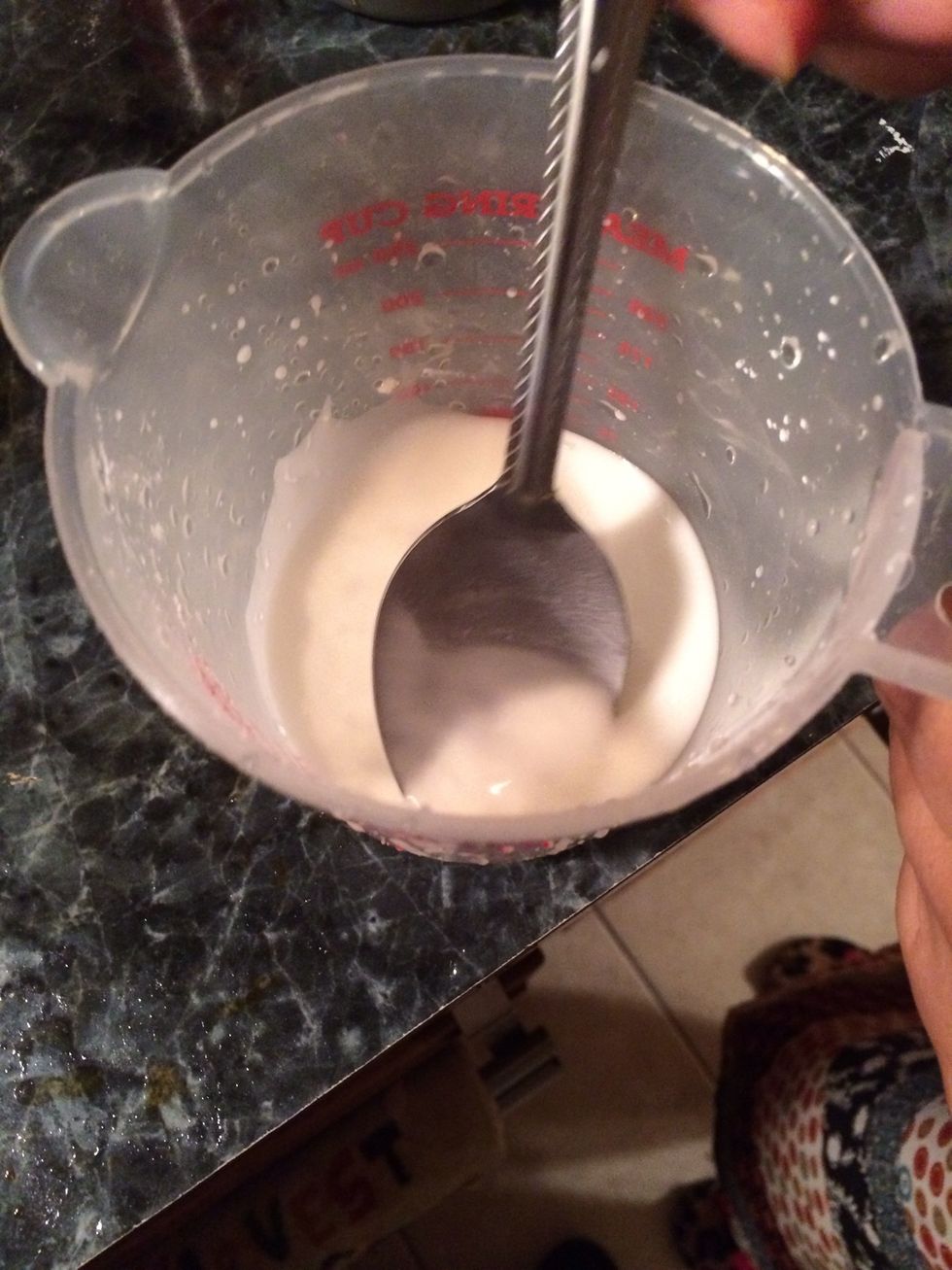 It's time to thicken the broth. Take the cornstarch and mix it with the cold water removing all lumps