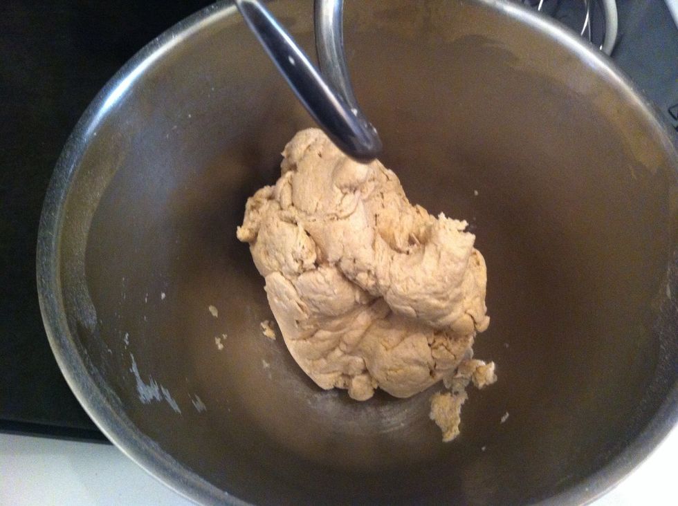 It should all come together like this after a couple of minutes.,if it looks too dry add a tablespoon of water. If too wet a tablespoon of flour.