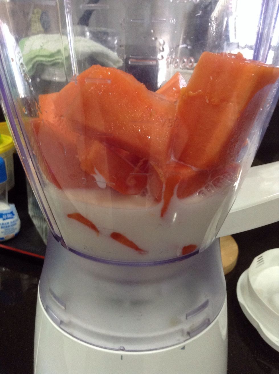 It should cover more than half of the papayas( inaccurate picture>_<)