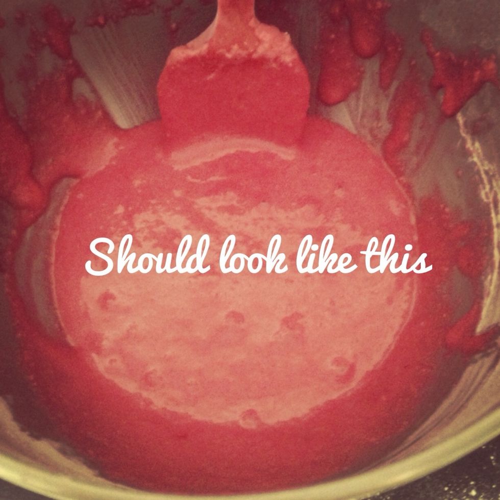 It should drop off your spatula like 'molten lava' and then settle in the bowl like this! Careful not to over mix!