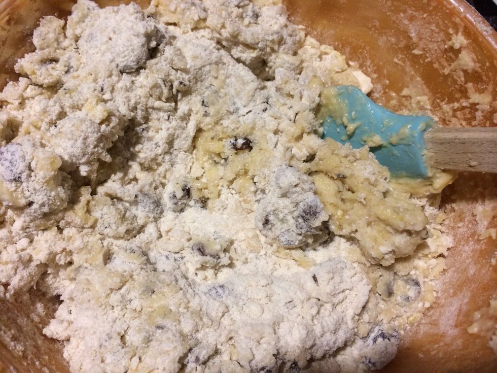 It should look like this after mixing in eggs and milk