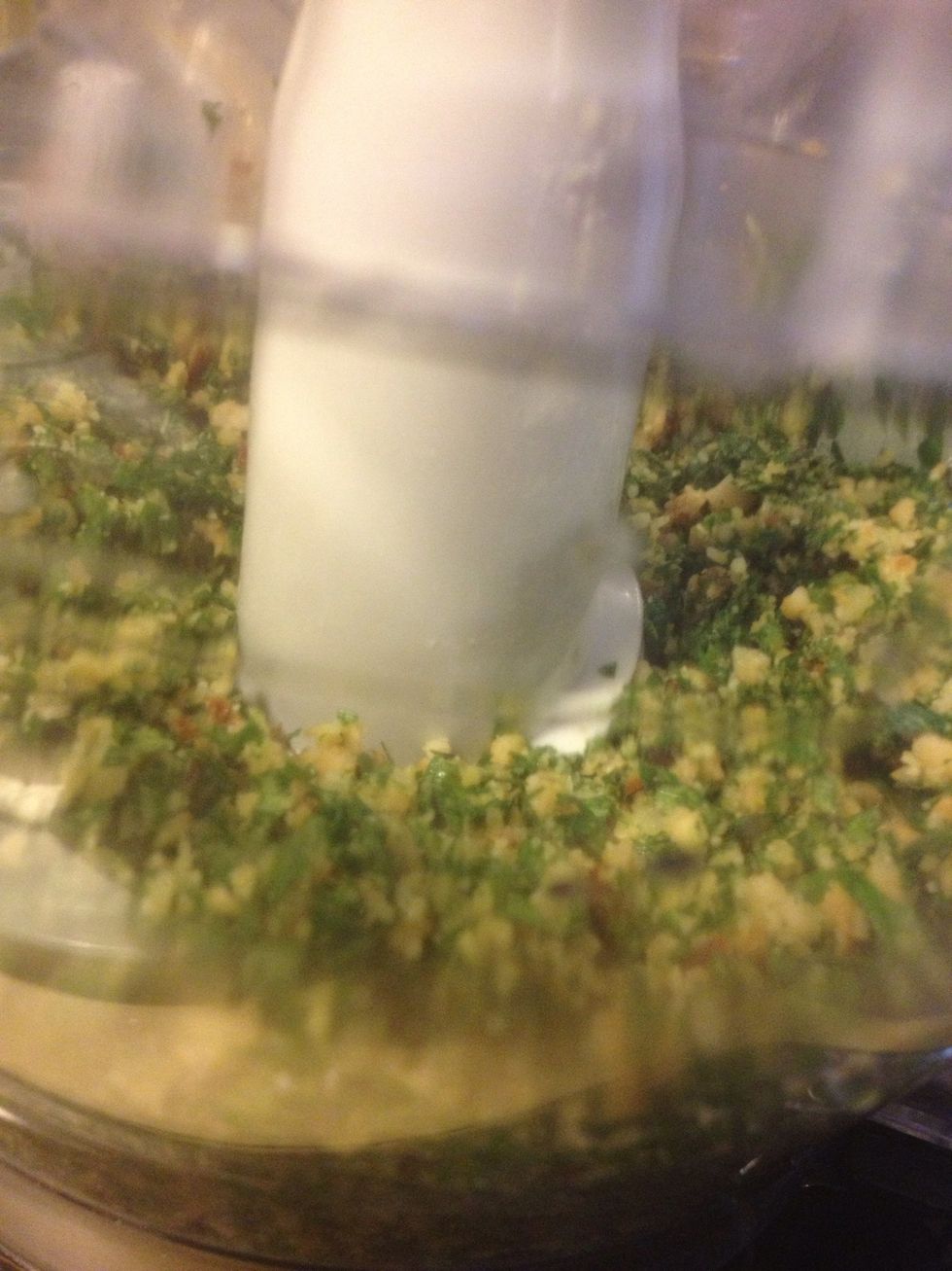 It should look like this after your first pulse and before you add the olive oil.