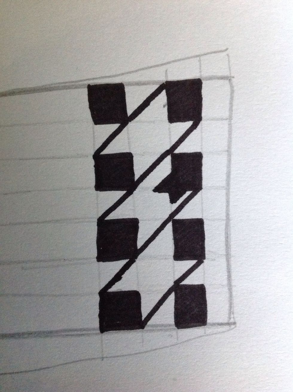 It should look like this. Do it for all the squares. The long lines are the legs, you can thicken them out a bit and you are done!