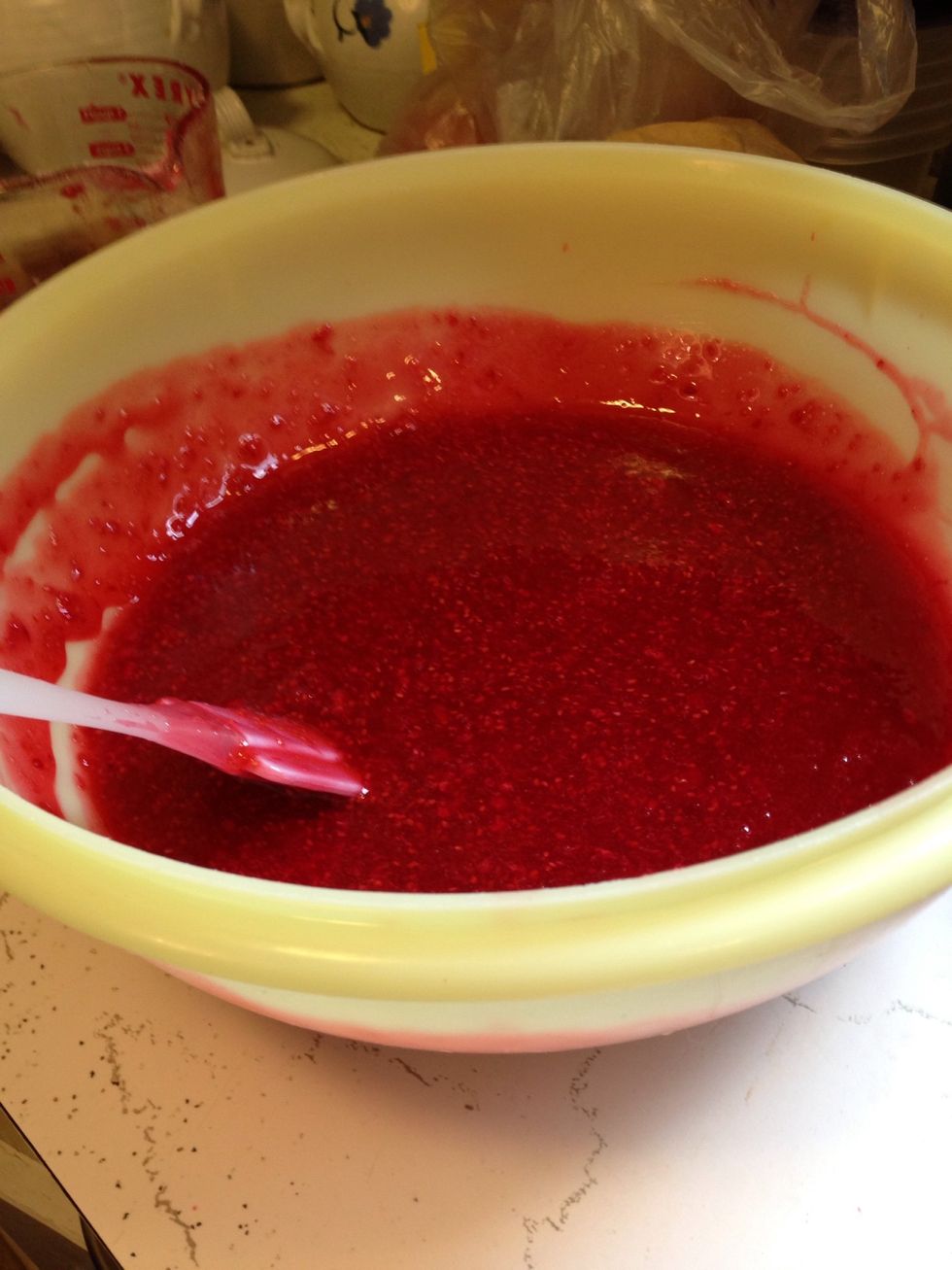 It should look like this. Make sure the sugar is mostly dissolved.