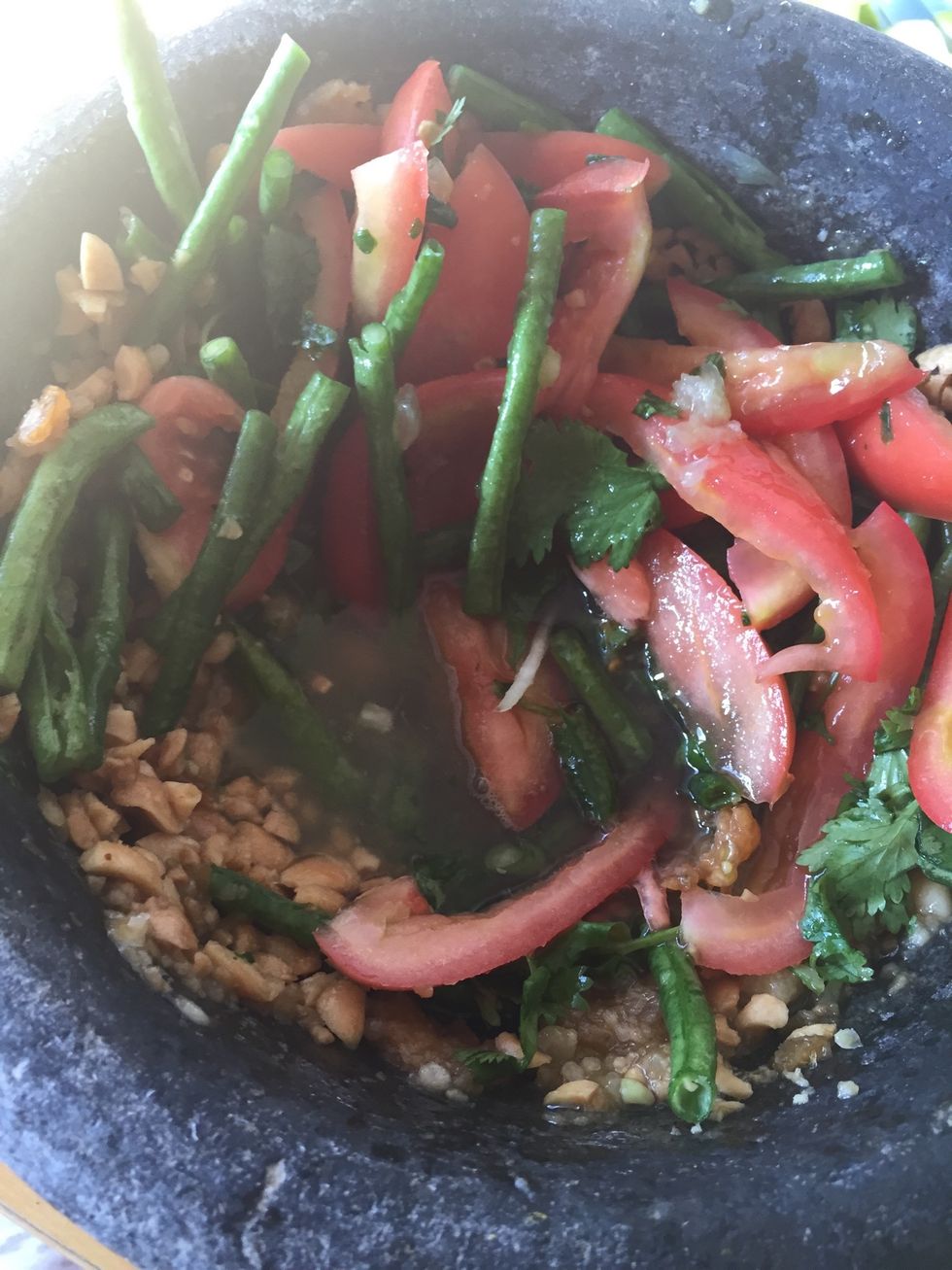 It should look like this, then add lime juice and fish sauce. You welcome to add more of it, until you satisfied with the flavor.